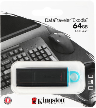 Память USB Flash Kingston 64 Гб DataTraveler Exodia USB 3.2 (черный/голубой)
