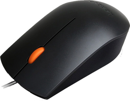 Lenovo 300, проводная, 1600dpi, черный/оранжевый