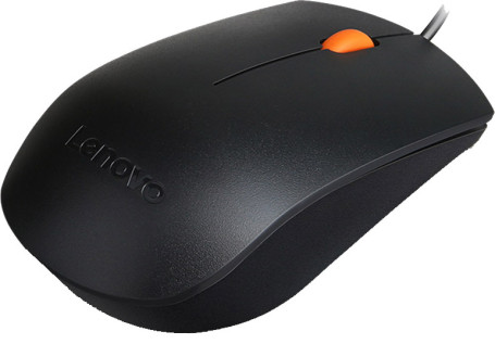 Lenovo 300, проводная, 1600dpi, черный/оранжевый