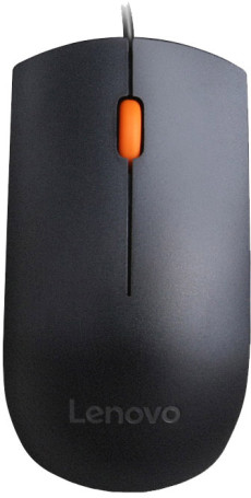 Lenovo 300, проводная, 1600dpi, черный/оранжевый