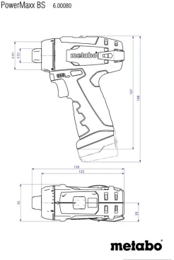 Дрель-шуруповерт Metabo Powermaxx BS Basic Set с набором оснастки аккум. патрон:быстрозажимной (кейс в комплекте) (600080880)