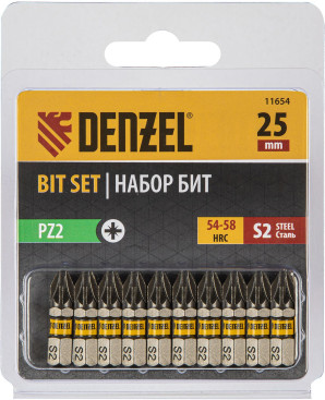 Набор бит Denzel 11654 (10пред.) для шуруповертов