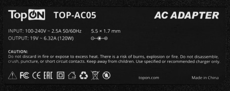 Блок питания TopON TOP-AC05 120W 19V-19V 6.32A от бытовой электросети LED индикатор