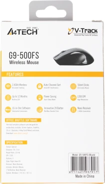 Мышь A4Tech V-Track G9-500FS черный оптическая 1200dpi silent беспров. USB 4but