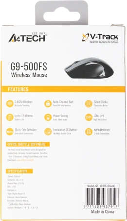 Мышь A4Tech V-Track G9-500FS черный оптическая 1200dpi silent беспров. USB 4but