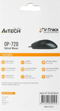 A4Tech OP-720, проводная, 1200dpi, черный