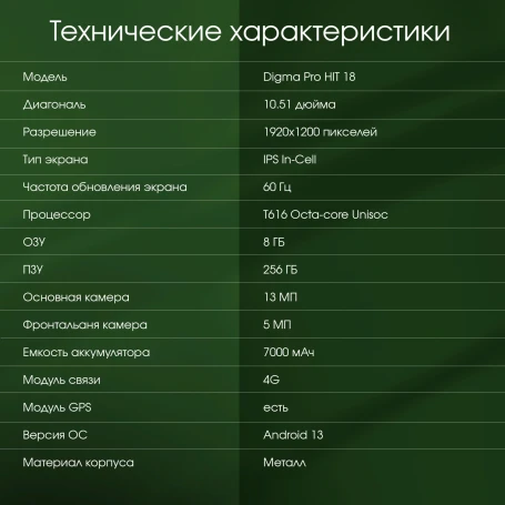 Планшет Digma Pro HIT 18 T616 (2.0) 8C RAM8Gb ROM256Gb 10.5" IPS 1920x1200 4G Android 13 фиолетовый 13Mpix 5Mpix BT WiFi microSD 512Gb 7000mAh 5hr 120hrs
