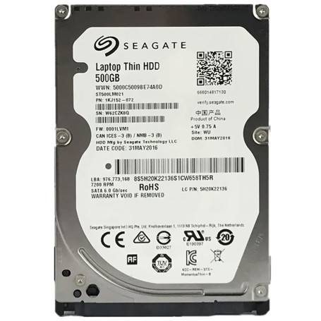 Seagate Laptop Thin 2.5" 500GB SATA 6Gb/s 7200rpm 32MB ST500LM021
