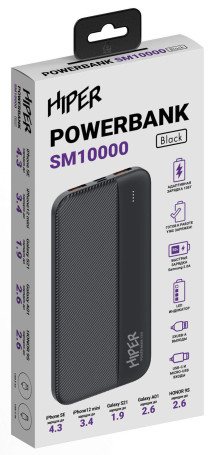 Мобильный аккумулятор Hiper SM10000 10000mAh 12W 2.4A USB-A черный (SM10000 BLACK)
