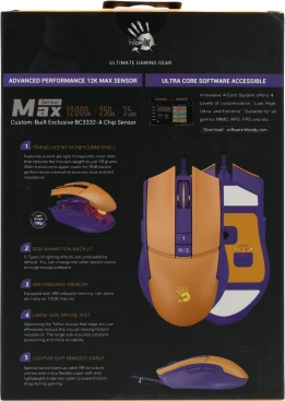 A4Tech Bloody L65 Max, проводная, 12000dpi, желтый/фиолетовый