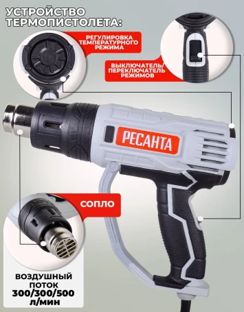 Технический фен Ресанта ФЭ-2000ЭК 2000Вт темп.50/50-550/50-550С
