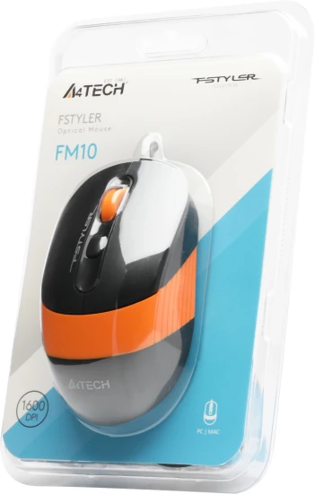 A4Tech Fstyler FM10, проводная, 1600dpi, черный/оранжевый