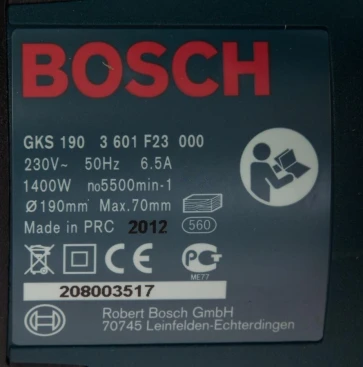 Циркулярная пила (дисковая) Bosch GKS 190 Professional 1400Вт (ручная) D диска.:190мм (0601623000)