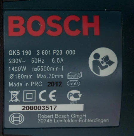 Циркулярная пила (дисковая) Bosch GKS 190 Professional 1400Вт (ручная) D диска.:190мм (0601623000)