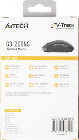 A4Tech V-Track G3-200NS, беспроводная, 1200dpi, черный