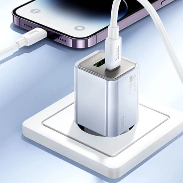 Сетевое зар./устр. Hoco N46 Glorious 20W 3A (PD+QC+AFC) USB-A/Type-C универсальное синий (35318)