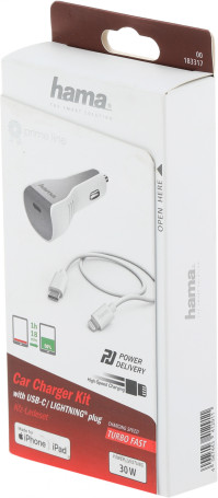 Автомобильное зар./устр. Hama H-183317 30W 3A (PD) USB Type-C для Apple белый (00183317)