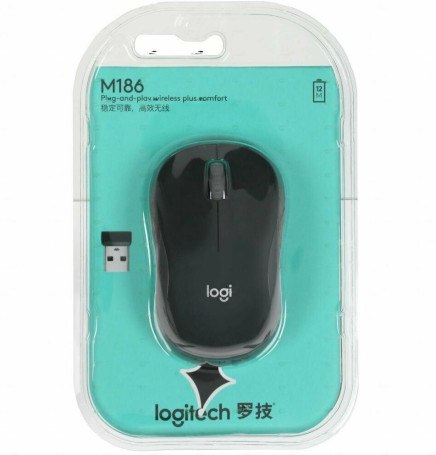 Logitech M186, беспроводная, 1000dpi, черный/серый