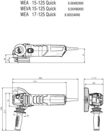 Углошлифовальная машина Metabo WEV 17-125 Quick 1700Вт 11000об/мин рез.шпин.:M14 d=125мм (600516000)