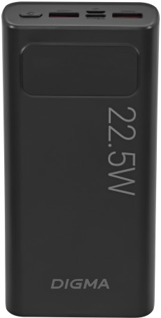 Мобильный аккумулятор Digma DGPF20A 20000mAh QC3.0/PD3.0 22.5W 3A 2xUSB-A/USB-C черный (DGPF20A22PBK)