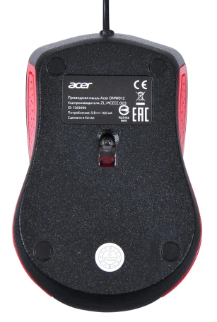 Acer OMW012, проводная, 1200dpi, черный/красный