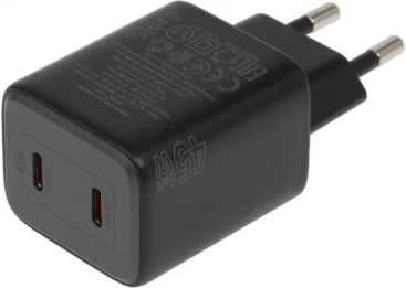 Сетевое зар./устр. Hoco N42 Elogiado 45W 3A+2.25A (PD+QC+AFC) 2xUSB type-C универсальное черный