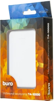 Мобильный аккумулятор Buro T4-10000 10000mAh 10W 2A 2xUSB-A белый (T4-10000-WT)